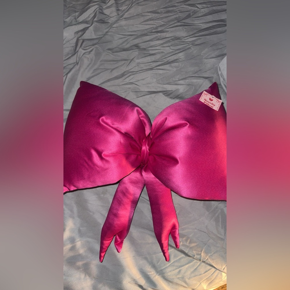 Bright Fuchsia Satin Bow Throw Pillow NWT